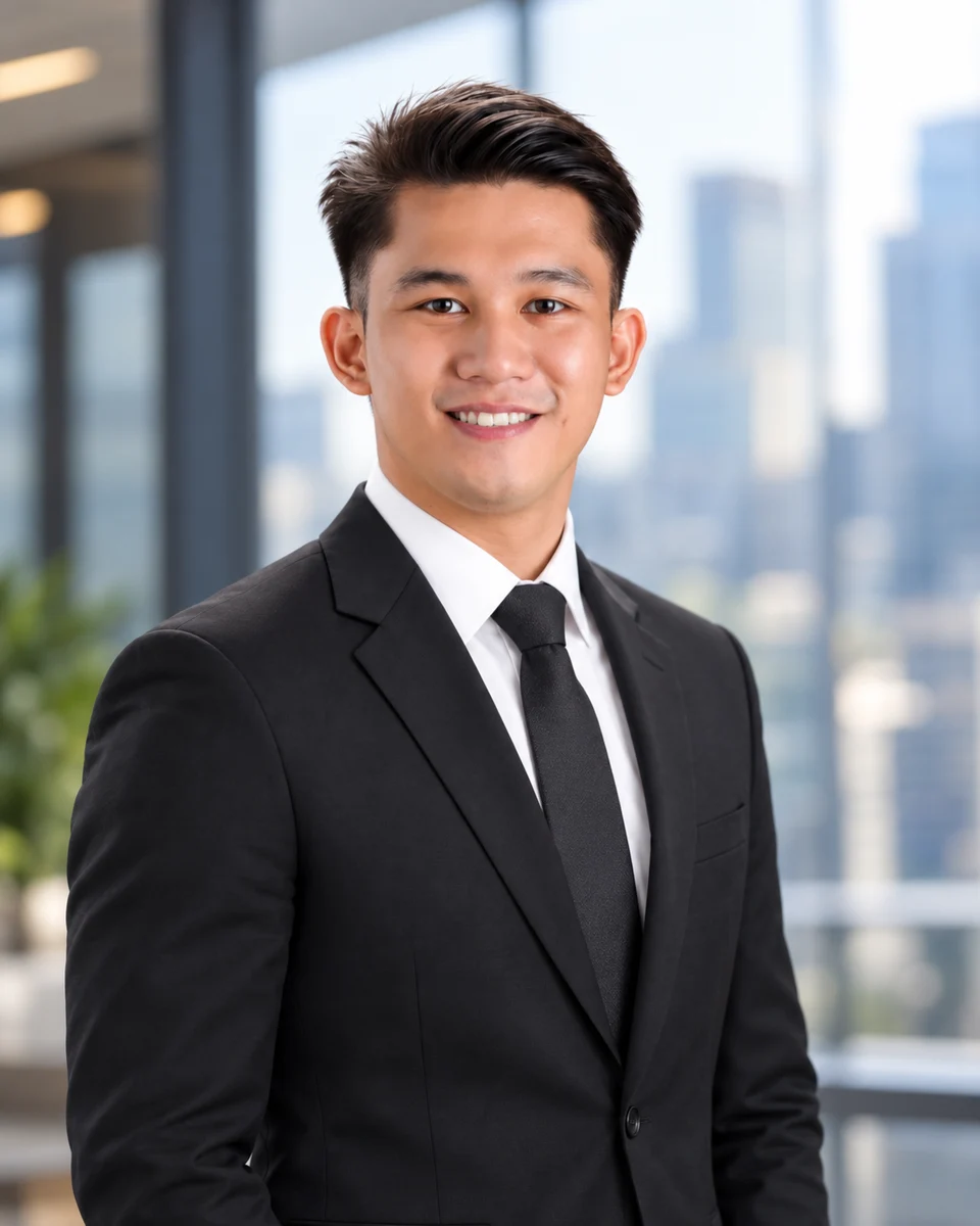 Karl Mosses Banlasan in a dark suit in a modern office